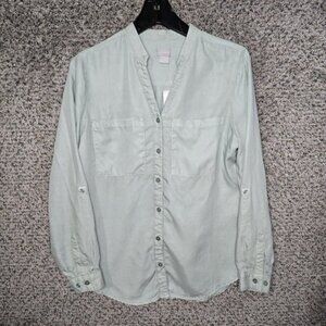 Chicos Top Womens 0 US Small Green Button Up Touch Of Cool Pockets Casual Ladies